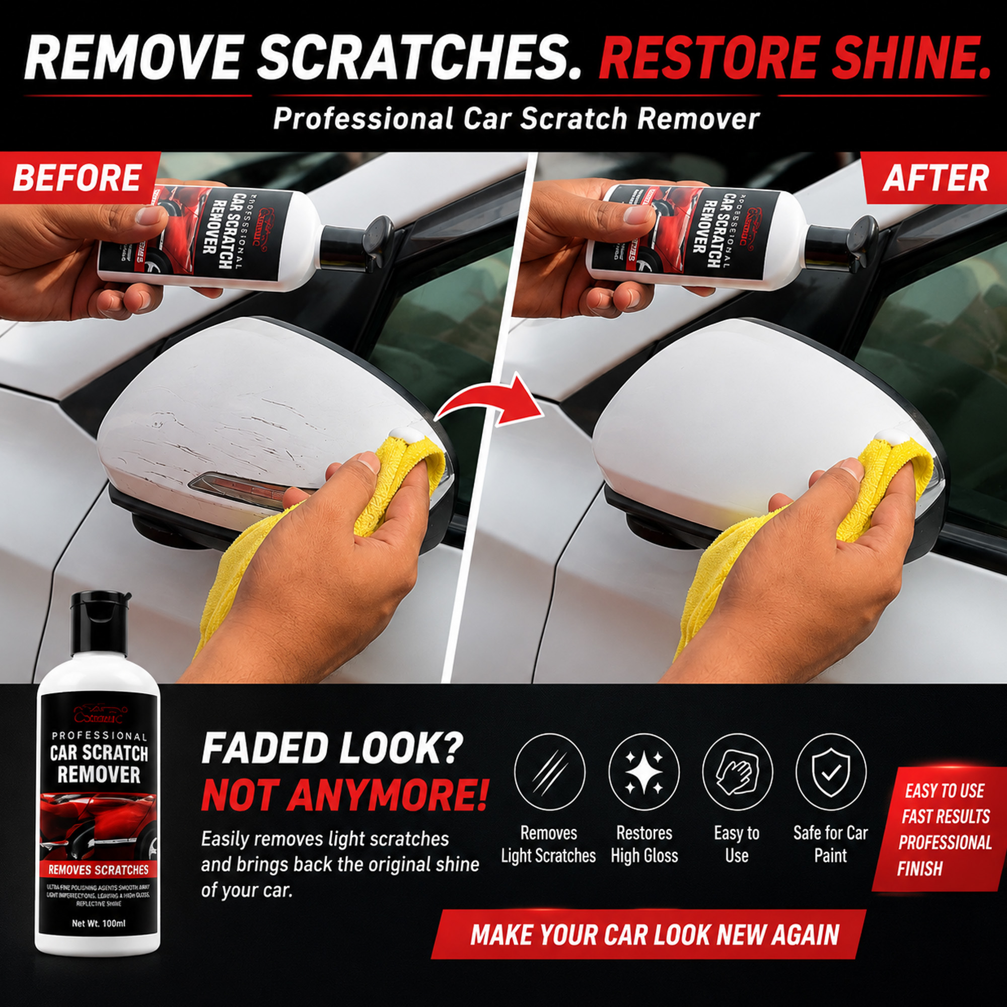 Auto Cosmic Professional Car Scratch Remover – Paint Scratch Repair & Gloss Restoration Compound for Cars and Bikes (100ml)