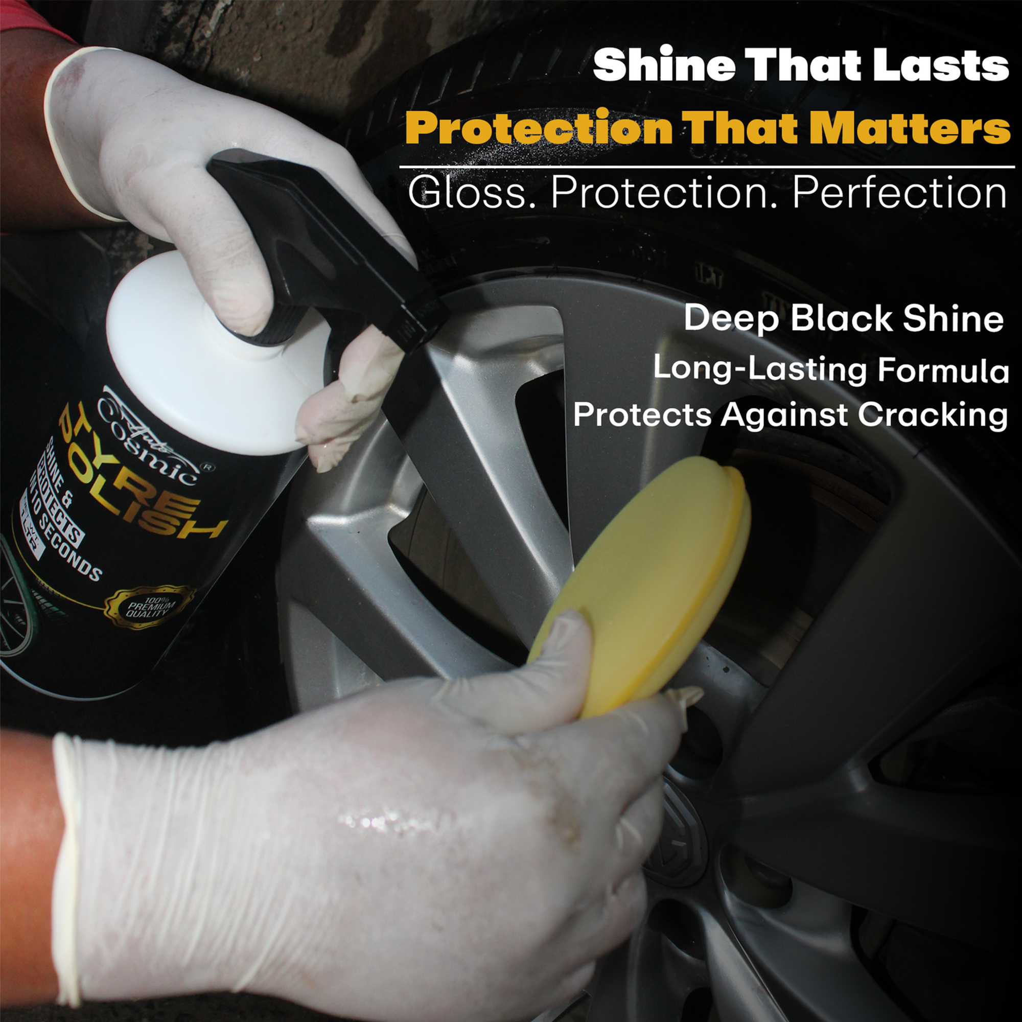 Autocosmic Tyre Polish – Deep Black Shine & Long-Lasting Protection