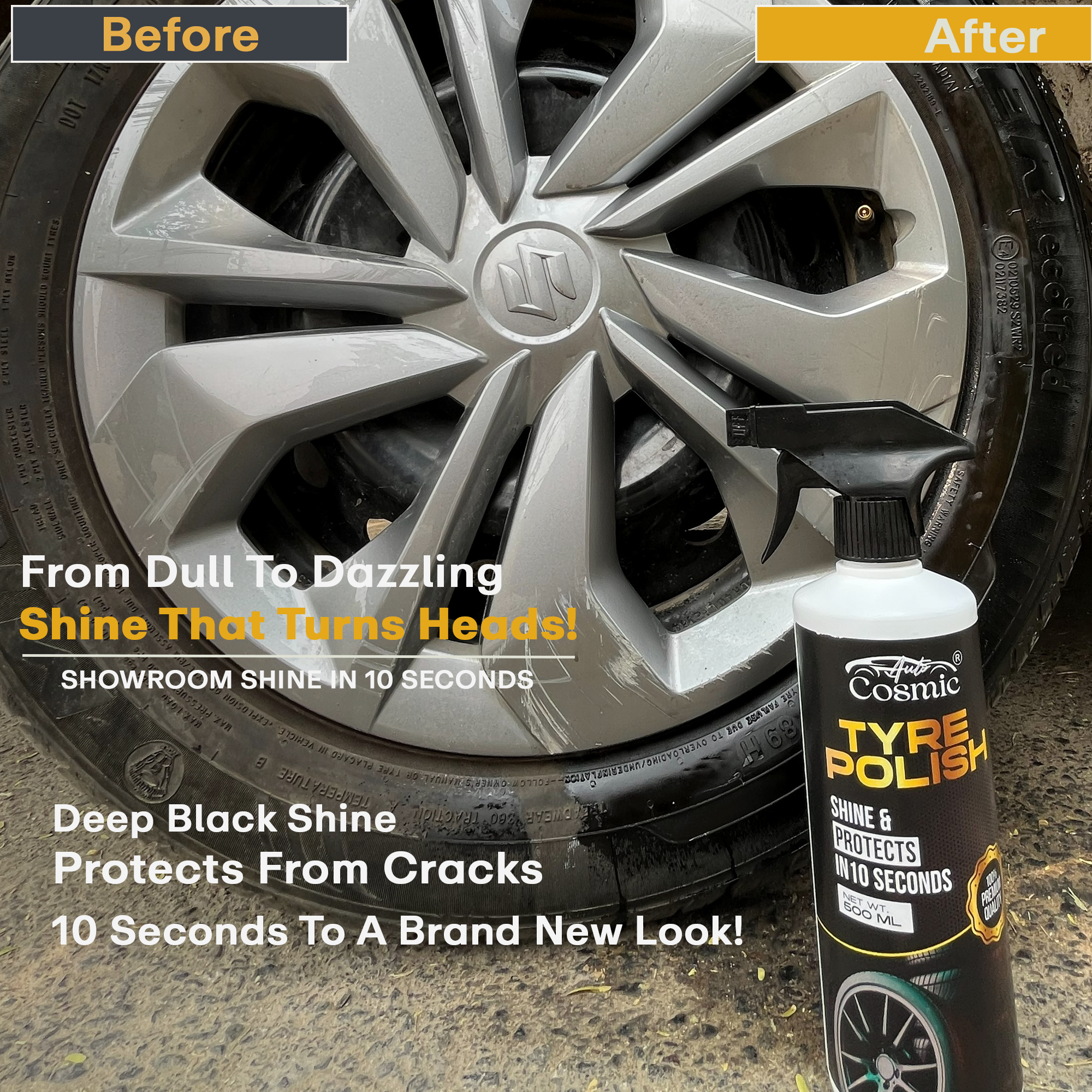 Autocosmic Tyre Polish – Deep Black Shine & Long-Lasting Protection